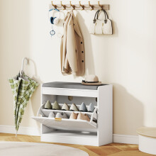 HOMCOM Shoe Bench with 1 Flip Drawer, Cushion, 5 Pairs for Entryway White