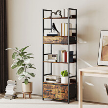 HOMCOM Industrial Bookshelf with 4 Shelves and 3 Fabric Drawers Rustic Brown