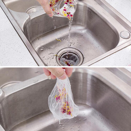 200Pcs Polyester Filter Bag Sink Mesh Strainer Pouch for Kitchen Storage White Durable 1