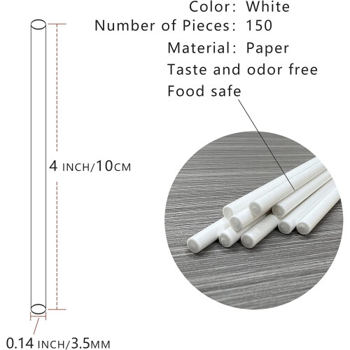 Pacote com 150 Palitos de Papel Branco de 10 cm (4 polegadas), Palitos para Pirulitos, Palitos para Cake Pops, Palitos para Biscoitos, Doces 1