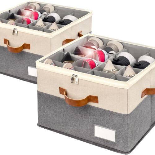Faltbarer Schuh-Organizer mit transparentem Deckel, beige, 2er-Pack 1