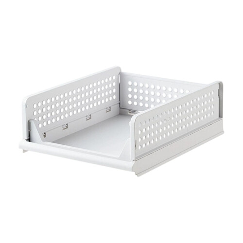 Stackable Closet Organizer Box – Foldable, Space-Saving Storage Basket for Bathroom, Kitchen, Laundry, Wardrobe – White 1