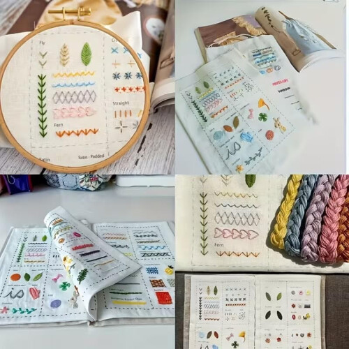 Kit per ricamo con strumenti e tessuto di lino 1