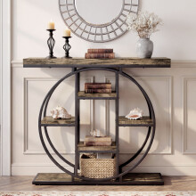 HOMCOM Industrial Console Table, Hallway Table with Storage Shelves