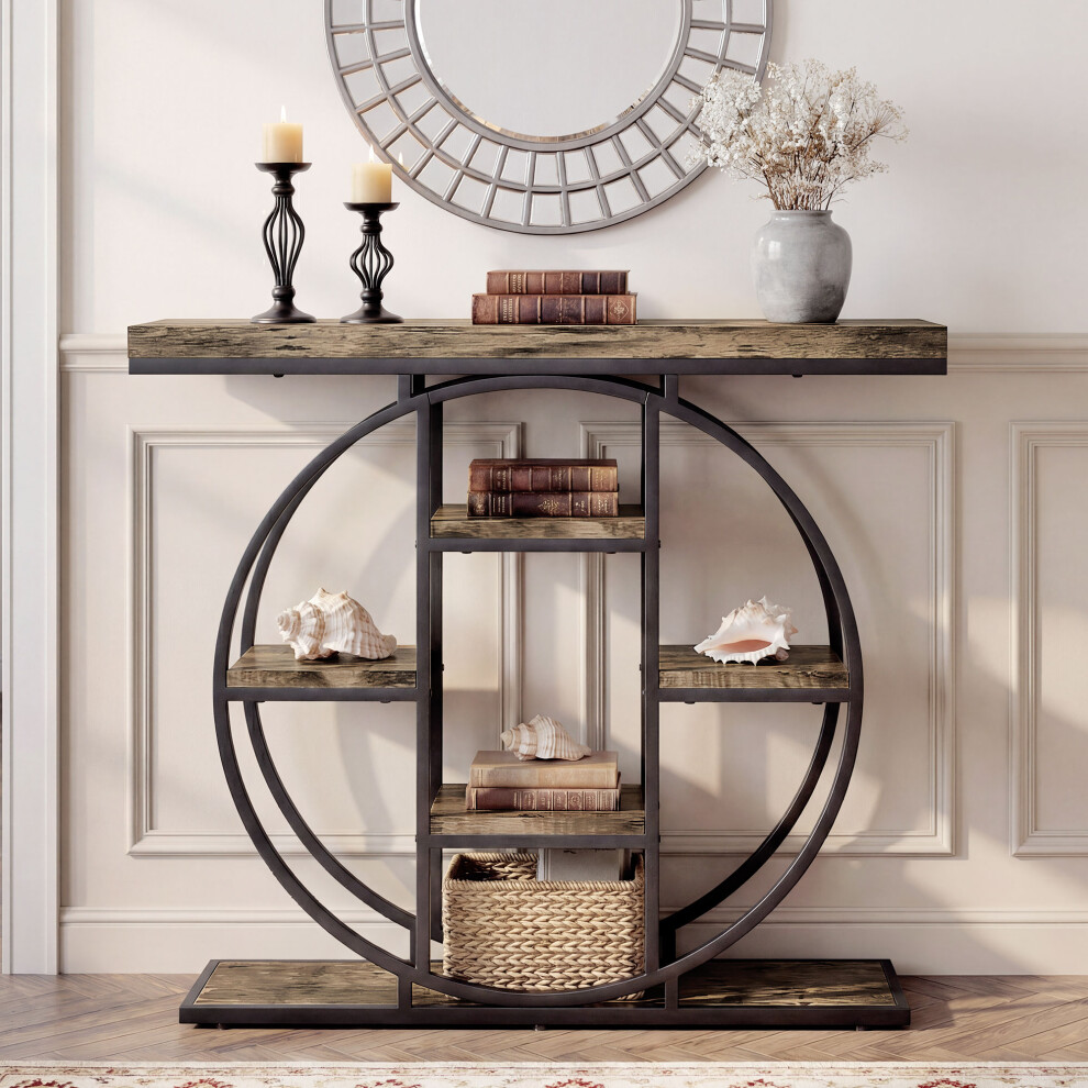 Homcom Industrial Console Table, Hallway Table With Storage Shelves