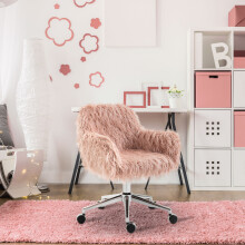 Vinsetto Faux Fur Home Office Chair, Vanity Chair w/ Adjustable Height, Pink