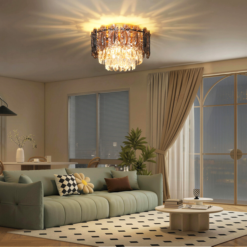 HOMCOM Gold Tone Crystal and Smoke Glass Shade Ceiling Light 40cm - Image 3