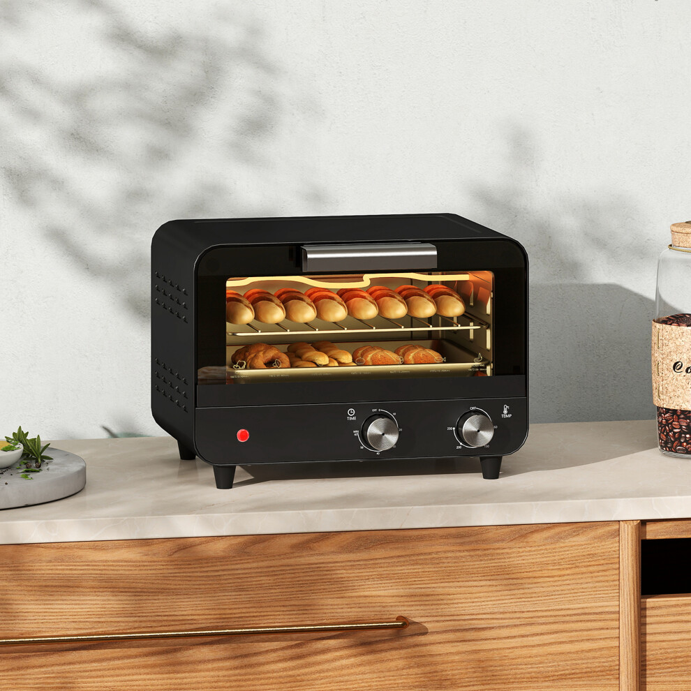 Homcom Small Toaster Oven, 12L Mini Countertop Oven With Glass Door, Black