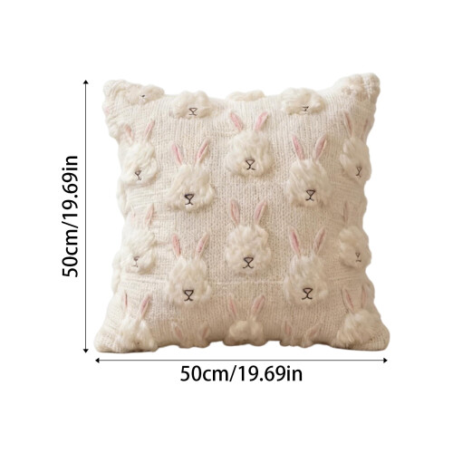 Embroidered Pillow Cover 20X20 in Beige Easter Rabbit 2