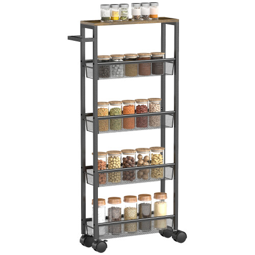 Homcom HOMCOM Rolling Kitchen Trolley, Slim Storage Cart with Metal Frame, Handle 1