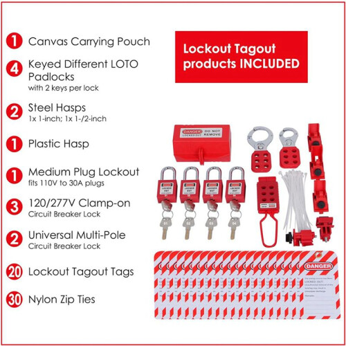 128X Locking Tag Kit Hasps, Clamps and Universal Multi-Pole Circuit Breaker Locks, Security Padlocks, Plug Locks 1