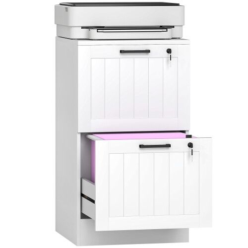 Homcom HOMCOM 2 Drawer File Cabinet with Lock and Adjustable Hanging Bars, White 1