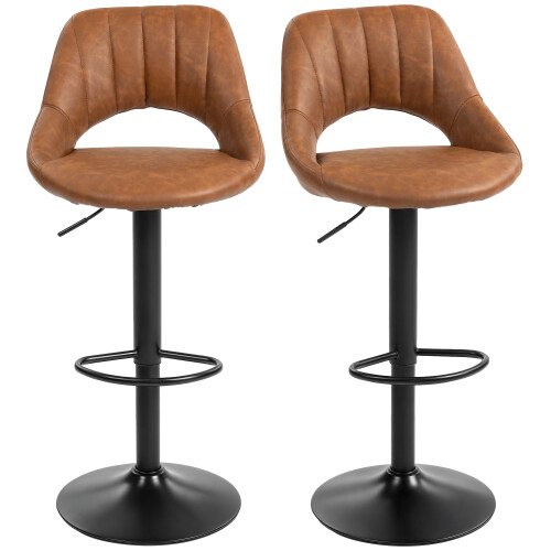 Homcom HOMCOM Barstools Set of 2, Dining Stools with Backrest and Footrest, Brown 1