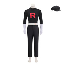 (XXL) Team Rocket Rüpel Cosplay Kostüm – Schwarze Uniform mit Hut für Herren