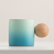 HauiWeiLyai Rough Pottery Mini Cute Small Tea Cup Wooden Ball Handle Coffee Cup Exquisite Retro Fresh Small Cups