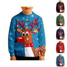 Sudadera de manga larga con cuello redondo y estampado para niños, suave, con forro térmico, ideal para el invierno y las vacaciones. Ropa informal.