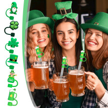 St. Patricks dag-sugerørstopper – gjenbrukbar kløverhette til vanlige sugerør, festgave og hygienisk økopropp for barn/voksne
