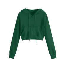 Modischer Damen-Crop-Hoodie mit Kordelzug, langen Ärmeln, leicht und bequem, Streetstyle-Look, Größe M, Grün