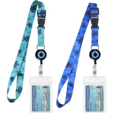 Paquete de 2 cordones para cruceros con portatarjetas de identificación impermeables y carrete retráctil (tortuga marina azul y verde).