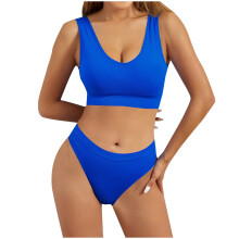 Conjunto de lingerie feminina: Top regata com decote em U e calcinha combinando, azul – Moda fitness e para momentos de lazer, tamanho único.