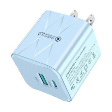 Blue25W USB-C vegglader med PD-hurtiglading og QC3.0-port i blått, kompakt design, strømadapter for smarttelefoner og digitale enheter