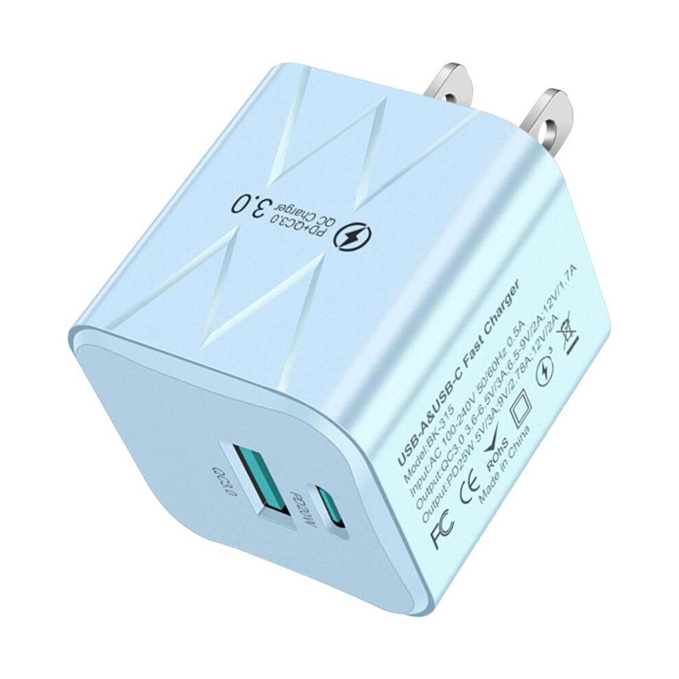 25W Usb-C Wall Charger With Pd Fast Charging And Qc 3.0 Port In Compact Design Power Adapter For Smartphones And Digital Devices Blue 9496895107497