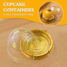 Clear Plastic Mini Cupcake Containers – Mooncake/Muffin Pods, Disposable Dome Cups for Weddings & Parties (Gold, 50 pcs)
