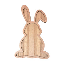 Plateau à goûter festif de Pâques en bois avec motif lapin et carotte, plateau compartimenté pour fruits et desserts