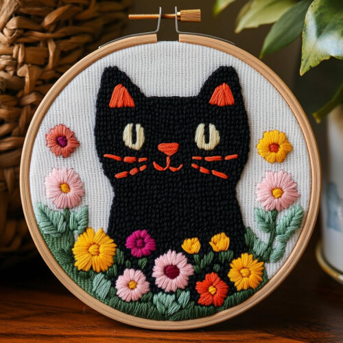 Σετ κεντήματος DIY με τυπωμένο σχέδιο, κρίκο και νήμα, 20x20cm, συμβατό με βελόνα
