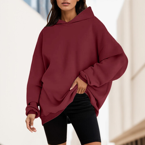 Γυναικείο oversized μαλακό φούτερ με κουκούλα, χαλαρό, casual φούτερ για 1