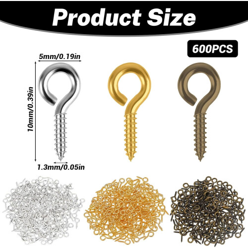 Καρφίτσες με μάτι Screw600PCS Μικρές βίδες με μάτι για κατασκευή κοσμημάτων, Μικρά 1