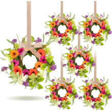 Lot de 6 mini couronnes de marguerites colorées pour porte, armoire, décoration intérieure/extérieure – Compatible avec les thèmes champêtres
