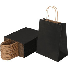 Sacolas de presente de papel kraft preto tamanho médio, 8x4,75x10 polegadas (50 unidades)