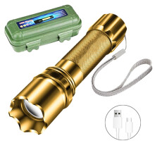 Outdoor-LED-Taschenlampe – Große Reichweite, Teleskopzoom, USB-aufladbar, für Notfälle und Camping, USB-Ladefunktion