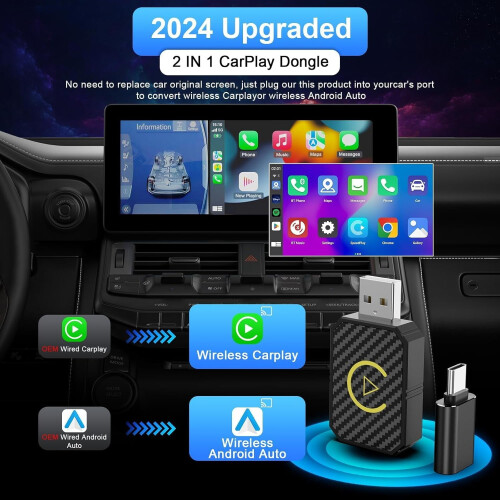 Μίνι ασύρματος προσαρμογέας CarPlay & Android Auto 2025, συμβατός με iPhone/Android, Plug-and-Play, χαμηλή 1