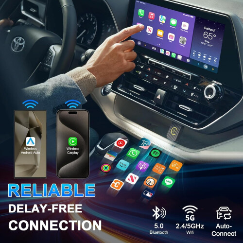 Μίνι ασύρματος προσαρμογέας CarPlay & Android Auto 2025, συμβατός με iPhone/Android, Plug-and-Play, χαμηλή 2