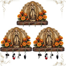 Porta-chaves de parede com a Virgem Maria - Decoração religiosa - 3 peças
