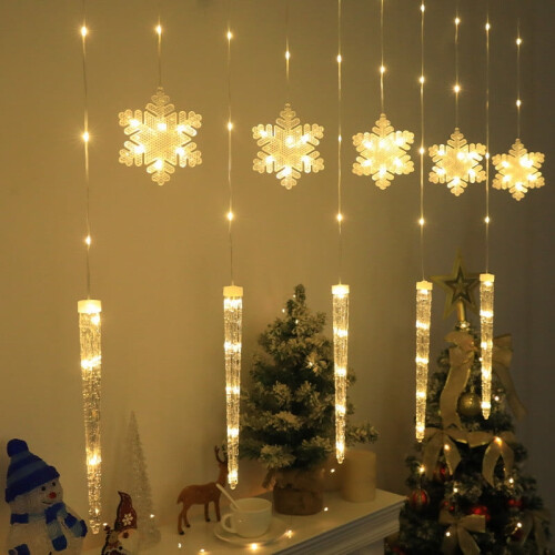 Outdoor Icicle Snowflake Curtain Lights with Remote Control 2