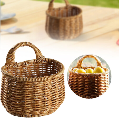 Large Wall-Mounted Wicker Storage Basket with Handle – Hanging Kitchen Organizer 1