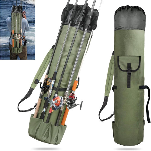 Fishing Rod Bag Portable Foldable Large Capacity Holds 5