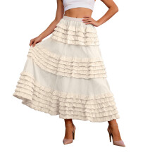 Gonne lunghe in tulle da donna, gonna lunga elegante e fluida a vita alta con volant, perfetta per feste.