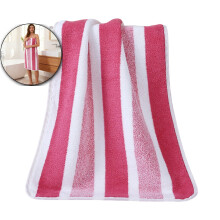 Serviette de bain en polaire corail 140 x 70 cm – Ultra-absorbante, séchage rapide, douce et non pelucheuse, larges rayures – Idéale pour la