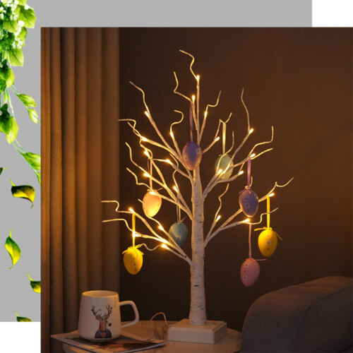 Φωτιζόμενο Πασχαλινό Δέντρο 24" με 8 Αυγά & 24 LED – Τροφοδοτείται με USB/Μπαταρία, για 2