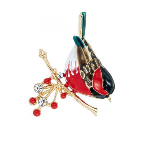 Spurvebrosje med strass, legering, 4,1x3,7 cm