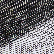 Strassgaasstof, glinsterend, glanzend, rekbaar zwart net, 150x3m, AB-kleur, geschikt voor doe-het-zelf kleding, tassen en feestdecoratie.