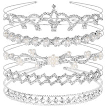 5Pcs Elegant Rhinestone Headband Set, Crystal Pearl Hair Crown Tiaras for Women Wedding, Party, Prom, Bride & Bridesmaids Accessories