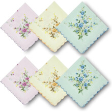 6-Piece Assorted Floral Ladies Hankies, 100% Cotton with Embroidered Edge, All-Season Pocket & Purse Accessory