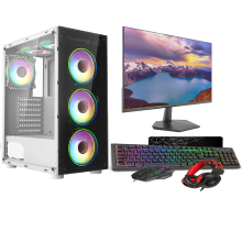 ASC Intel Core i7 Gaming PC Bundle GTX 750 , 8GB RAM 128GB SSD 500GB HDD 500W 80 Plus PSU White 6 Fan RGB Case Windows 11 Monitor Bundle