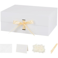 Coffret cadeau de luxe blanc grand format (13 x 11 x 5,3 pouces), couvercle magnétique, pliable, avec ruban et papier froissé – 1 paquet