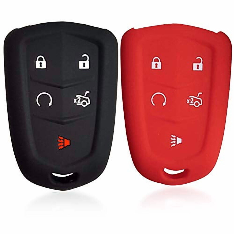 2Pcs 5-Button Silicone Key Fob Cover For Cadillac Xt5/Ats/Ct6/Xts/Srx/Cts/Escalade (2016Â2017), & Black/Red 9496895106940